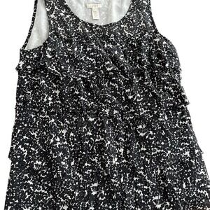 J Crew Women's Sleeveless Black /Cream Leaf Print Ruffled 100% Silk Size 0 Small
